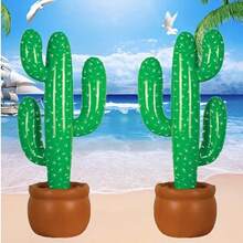 2pcs/Set Large Size 90cm Inflatable Cactus Decoration, For Summer Games, Beach, Pool Party, PVC Material - Green - View 1