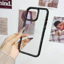 1pc Coffe Luxury Sparkling Diamond Transparent Phone Case Suitable For I Phone 16e/15 Pro Max/14 Plus/13 Pro Shockproof Protection Hard Acrylic Material With Anti-Collision Border