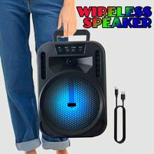 Dazone Portable Bluetooth Speaker 6.5-In Woofer Wireless Speaker Subwoofer USB Rechargeable Heavy Bass LED Party PA Sound System AUX FM Remote Control LED Light Handle