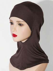 1pc Women Fashion Solid Color Elastic Skull Cap, Convenient Neck Scarf Wrap - Black and White - View 5
