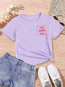 Personalized Tween Girls T-Shirt - Custom Painting/Picture/Birthday Logo/Photo/Pattern/Classroom Logo/Team Logo/Dance Crew Logo/Family/Pet/Anything - Just Upload Photos - Violet Purple - View 3