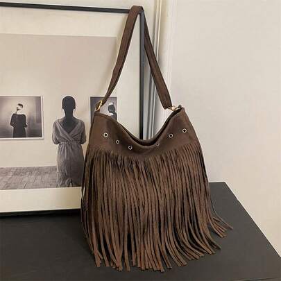 Crossbody Bags For Women Fashionable Adjustable Large Capacity Suede Tassel Purse