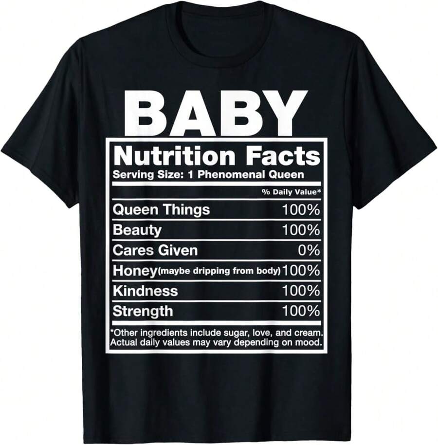 Baby Nutrition Facts T-Shirt Baby Name Birthday Shirt T-Shirt!AL Unique Gifts - 黑色 - 查看 1