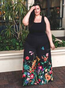 Truni VCAY Plus Size Floral Print Wide Leg Casual Holiday Pants Vacation Vacation Outfits Woman Summer Outfits For Women Spring Outfits For Women Teacher Outfits For Women Beach Vacation Outfits Tropical Vacation Woman Clothes