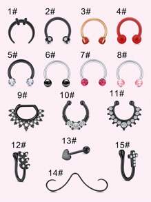 CIZME Different Style Nose Ring, Black Red Nose Ring Septum Horseshoe Earring Eyebrow Lip Helix Tragus Cartilage Piercing Ring, Mustache Shape Nose Piercing, Tongue Ring, Fake Nose Ring CZ African Nose Cuffs, Nose Rings Clip On Nose Jewelry For Woman Gift For Party