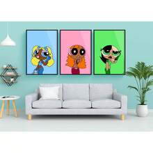 1 件卡通飞天小女警动漫海报印刷品海报艺术品可爱房间装饰家居装饰帆布画壁画印刷品图片 - 彩色 - 查看 3