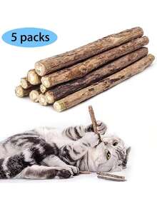 5pcs/Set Cat Silvervine Stick, Natural Silvervine Cat Chew Toy, Helps Clean Cats' Teeth, Suitable For All Cats - Coffee Brown - View 2