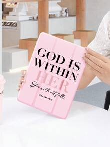 God Is With Us Slogan Pattern Flat Protective Case, Compatible With IPad 10.2 Inch, IPad Pro 11 2021/2020/10th Gen/Mini 4/5/6, Galaxy Tab A8 10.5 Inch 2022, Matepad 10.4/Tab, With Pencil Slot, Anti-Drop, Tablet Stand Protective Cover