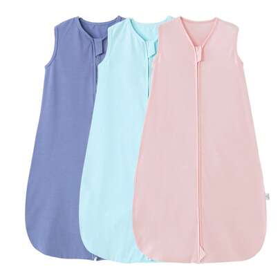 0.5tog 100% Cotton Knit Baby Sleeping Bag, Suitable For Spring, Summer And Autumn, Comfortable And Breathable, Sleeveless Design, Bidirectional Zipper, Can Be Used As Bedding