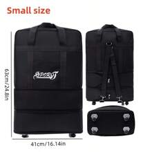 1 Pc Large Capacity Foldable Wheeled Travel Bag, Collapsible Portable Luggage Bag, Rolling Travel Duffel, 3-Layer Expandable Foldable Airport Checked Bag - Water Repellent, Backpack Style, Lettering Print Design - Suitable For Travel, Airport Check-In, Moving, Camping And Outdoor Activities