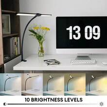 Adjustable LED Desk Lamp With USB Port, 12W Dual-Head Clamp Lamp, 360° Adjustable Gooseneck, 3 Color Modes & 10 Brightness Levels, Eye-Caring Light For Office, Reading, Studying, Drafting, Sewing, Dorm Room
