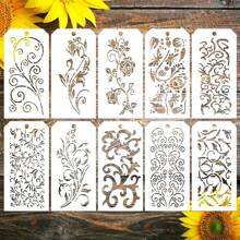 10Pcs Flower Stencils For Painting Reusable Crafts Drawing Stencils For Painting On Wood, Wall, Furniture