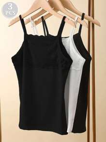 3pcs/Set New Modal Spaghetti Strap Camisole Tops For Women, Lace Summer Sleeveless Undershirt, Fitted Layering Shirt