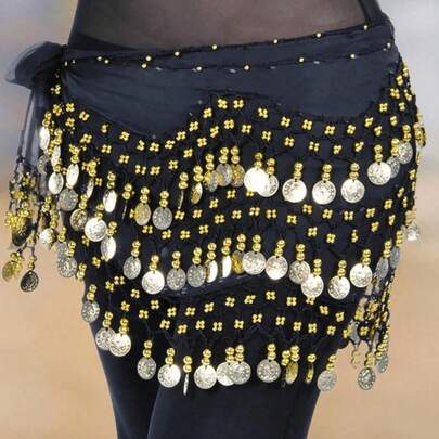 2件（手链）或1件女士肚皮舞腰链服装，腰链与手链结合，打造惊艳表演。装饰性金属网腰带，舞动臀巾硬币腰带，波西米亚风格（手链均为一对）