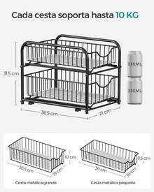 Juego de  1/2 Organizador de Cocina, Estantería de 2 Niveles Extraíbles para Armario, Organizador Apilable bajo el Fregadero con Cajones, para Cocina, Baño, Negro Clásico - Negro - Ver 4