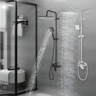 Sistema de ducha con grifería de ducha, ducha de lluvia, juego de ducha, de color plateado, de cobre de alta calidad, acero inoxidable para volver al colegio