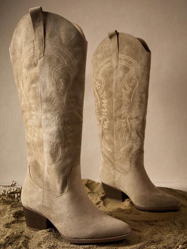 Tropiscape Bottes à plateforme de couleur unie marron pour femmes avec motif brodé, bottes de cheville polyvalentes, ambiance vacances, détente, plage, automne, Noël, hiver. Cadeaux de Noël