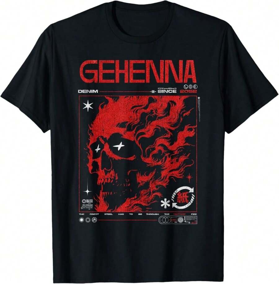 Dark Gothic Black And Red Skull Emo Y2K Grunge Streetwear T-Shirt Gift For Dad Gift For Artists Gift For Yoga Lover - Black - View 1