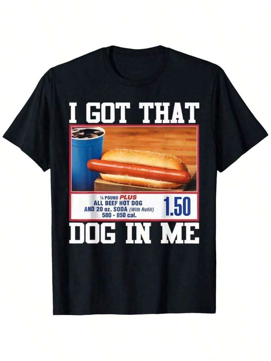 I Got That Dog In Me Funny Ironic Hotdog Viral Quote Meme T-Shirt Oversized Short Sleeve Classic Heavy Cotton T Shirt Printed Graphic Tee Women's Casual Short-Sleeved Top Tee - 黑色 - 查看 1