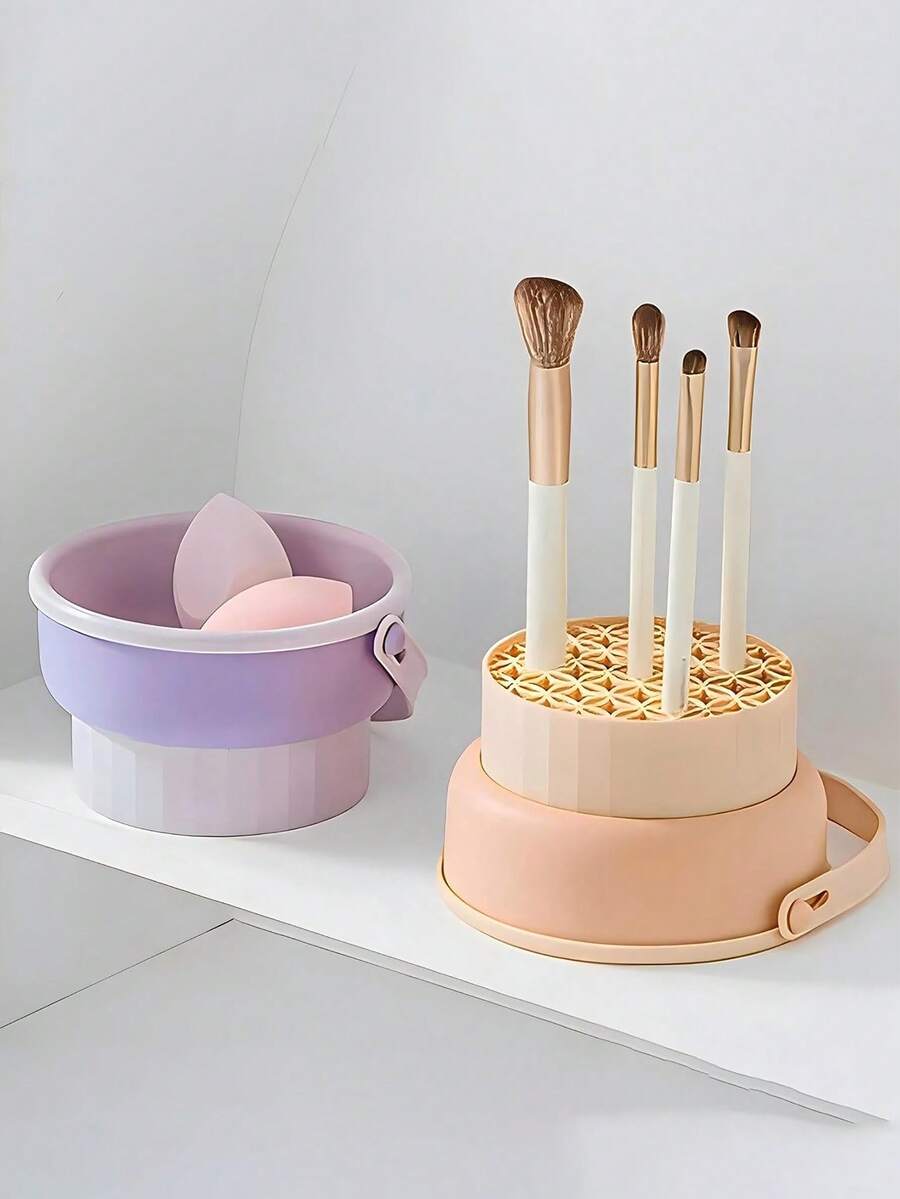 1 件三合一硅胶化妆刷清洁碗、清洁垫、干燥架、收纳盒、美容海绵清洁器、多功能化妆刷清洁工具