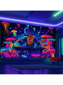 1 szt. Świecące tło meduzy Disco - motyw Fun Wizard, gobelin do dekoracji imprez, wystrój domu, tło do transmisji na żywo, baner na artykuły imprezowe, dekoracja pokoju, flaga, dekoracje urodzinowe, dekoracje imprezowe, wystrój szkoły, szkolna niespodzianka, wystrój akademika, powrót do szkoły