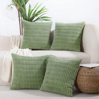 4pcs/Set Reversible Corduroy Decorative Pillow Covers (Pillow Inserts Not Included)