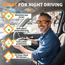 Night Vision Pro Night Driving Glasses With Glarecut Technology, Black Frame, Yellow Lenses, Anti-Glare Design For Driving At Night