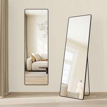 Ganzkörperspiegel, 160 x 50 cm, rechteckiger Standspiegel, Rahmen aus Aluminiumlegierung, Hartglas, für Schlafzimmer, Wohnzimmer, Garderobe, tintenschwarz - Tintenschwarz - Übersicht 2