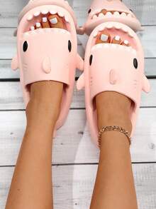 Chanclas con forma de tiburón, sandalias de suela gruesa de dedo abierto, zapatillas de playa con diseño de dibujos animados, zapatillas de pareja, zapatillas para hombre y mujer, zapatos de fiesta de vacaciones de verano - Rosa - Ver 2