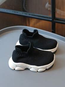 Zapatillas deportivas slip-on ligeras y cómodas de punto negro y blanco casuales para niños