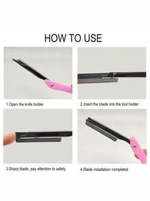 10 Pcs Replaceable Stainless Steel Eyebrow Trimmer Blade And 1 Pink Bracket Eyebrow Razor, Multipurpose Exfoliating Dermaplaning Tool For Face, Facial And Eyebrow Shaper Cover For Women Men, Easy To Use
