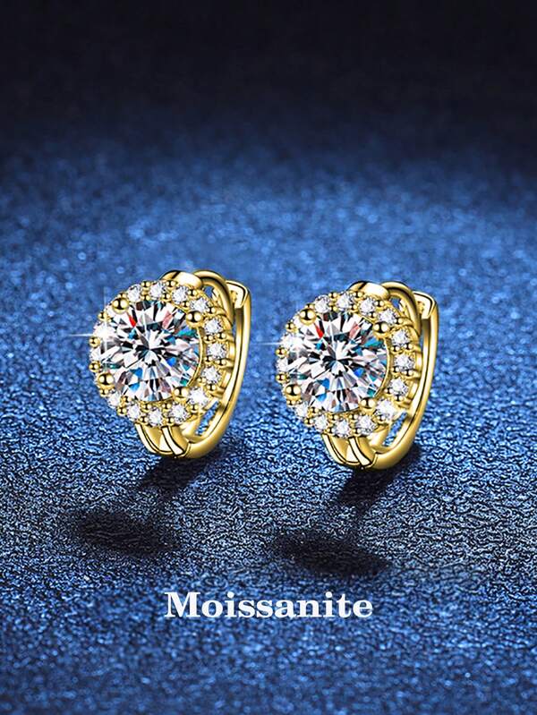 2pcs Fashionable Versatile 925 Silver Single 0.5 Carat Moissanite Earrings, Suitable For Women's Daily Wear, Commuting, Banquets, Jewelry, Mother's Day Gift