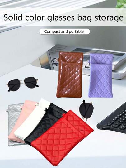 1pc Fashion Leather Eyeglass Cord Holder & Storage Case, Sunglasses/Prescription Glasses Pouch With Snap Closure