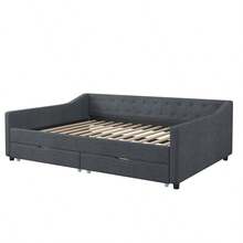 Recommend-Full Size Daybed With Drawers Upholstered Tufted Sofa Bed, With Button On Back And Piping On Waved Shape Arms-Dark Grey-TRHSVA - Multicolor - View 4