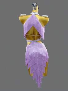 ABC Dancing Nouvelle robe de compétition de danse latine professionnelle pour femmes, jupe à franges pour performances sportives de danse, tenue de soirée Dancehall - Parme - Voir 5
