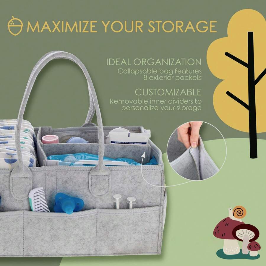 毛毡尿布袋，便携式毛毡尿布袋，简约毛毡婴儿用品收纳袋，妈咪包