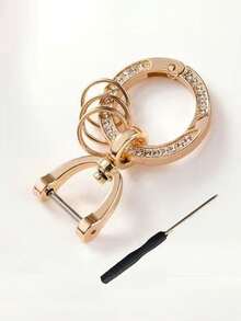 5pcs/Set Loop D-Rings Screw In Shackle Diamond Spring Ring Split Ring Metal Car Keychain Diy Parts Accessories,Bling Bling Rhinestones Car Keychain, Carabiner, Keychain, Key Ring, Charm Chain - Multicolor - View 13