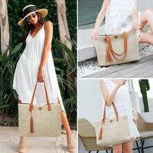 Bolsa de playa para mujer,bolso de hombro para mujer, bolsa de de paja,diseño de cierre magnético, para playa, picnic, vacaciones, compras, gimnasio - Marrón - Ver 6