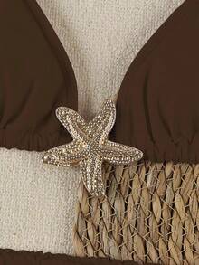 Polovedo Official Sexy Solid Brown Starfish 3 PiecesBikini Set For Women - Khaki - View 4