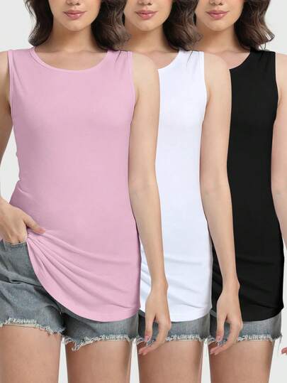 Speed mate 【春夏】3件套女士长款运动上衣圆领T恤基础款宽松束腰上衣，休闲