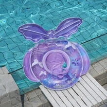 Purple And Pink Mermaid Tail Swimming Ring For Children Inflatable PVC Swimming Float With Glitter And Steering Wheel