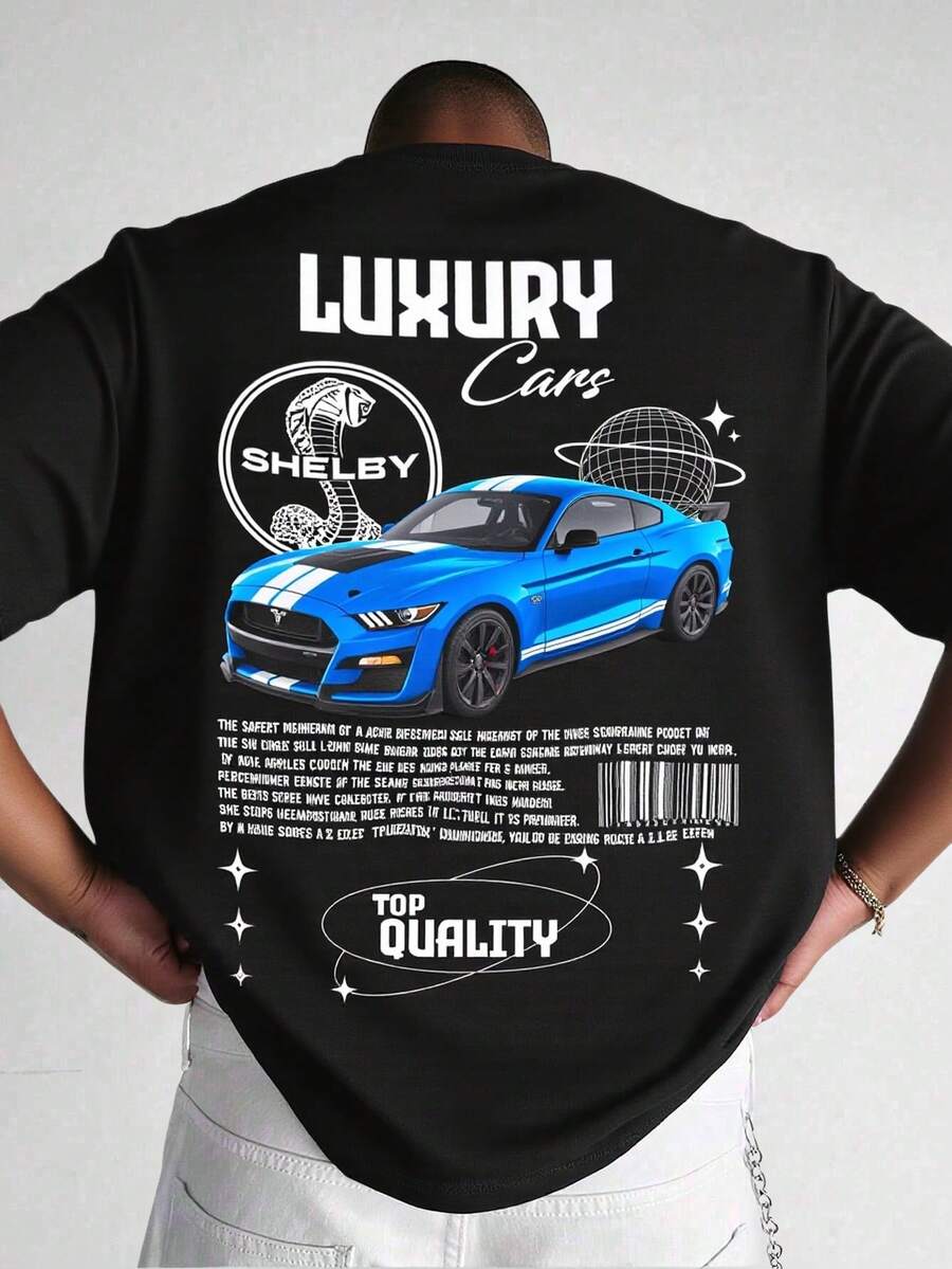Playera Camiseta Normal Luxury Mustang Shelby Azul Unisex - Negro - Ver 1