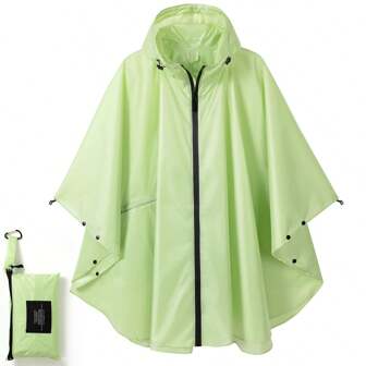 Women's Macaron Lightweight Hooded Poncho Jacket With Zip And Pockets - Adjustable Straps, Button Closure, Waterproof Polyester, Made For Outdoor Adventures, Foldable Rain Jacket, Minimalist Design, Adventure Gear