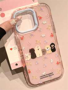 可爱卡通兔子花朵波浪边框软壳手机壳，兼容 17 Pro Max、17 Pro、17、16、15、14、13、12 Pro Max、11 - 碎花小狗 - 查看 5
