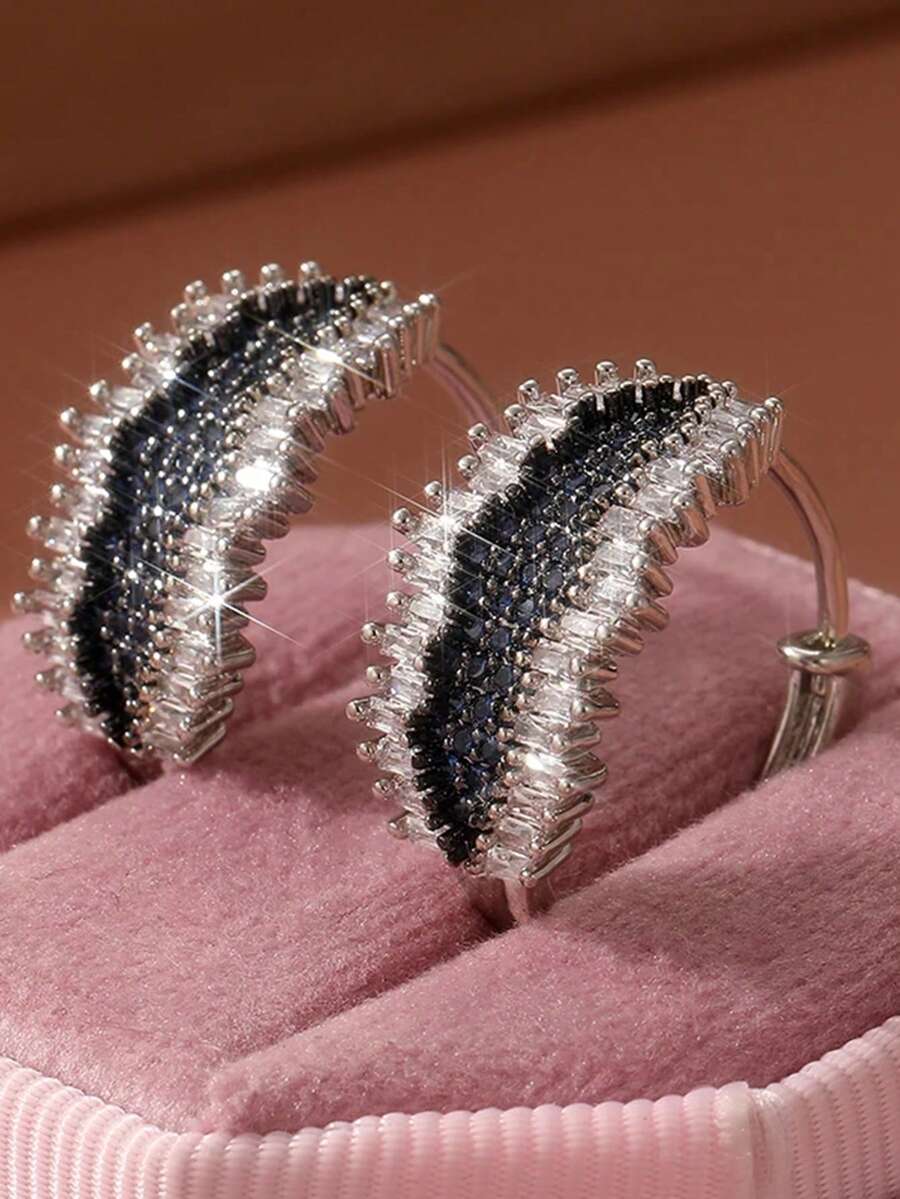 1pair Uniquely Sparkling Black Cubic Zirconia Hoop Earrings For Women's Elegant Engagement Wedding Party Jewelry Gift - hoa tai - Xem 1