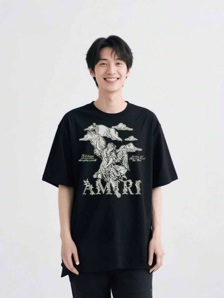 エンジェル AMIRI ブランド 黒 T シャツメンズ 純綿 ユニーク