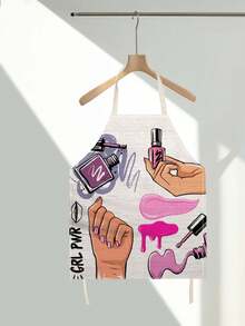 1pc Nail Polish Pattern Apron, Durable Apron, Gift For Mom & Lover, Kitchen/Garden Apron, Baking & Cooking Accessory, Large Size 55*68cm - Multicolor - View 1