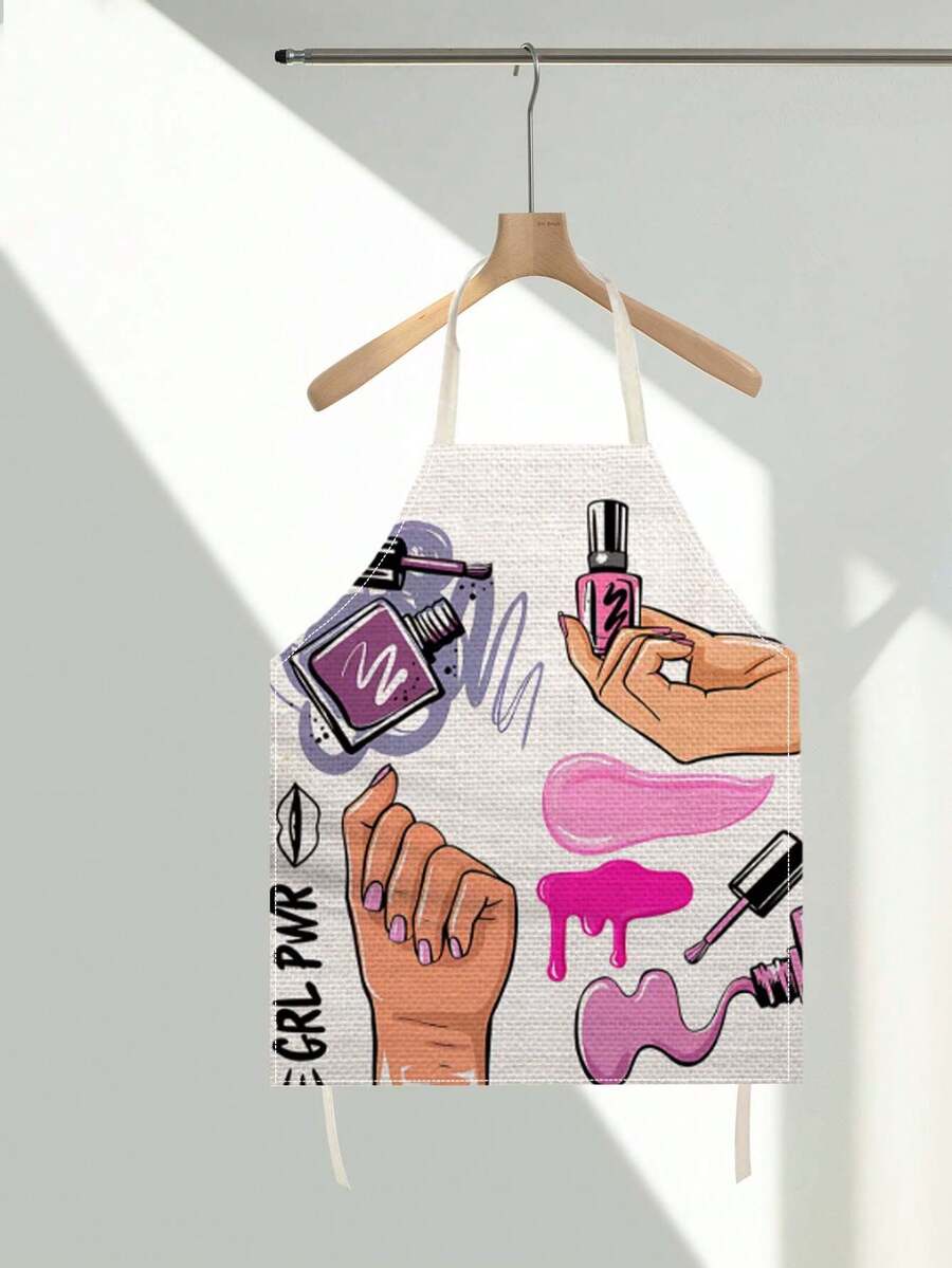 1pc Nail Polish Pattern Apron, Durable Apron, Gift For Mom & Lover, Kitchen/Garden Apron, Baking & Cooking Accessory, Large Size 55*68cm - Multicolor - View 1