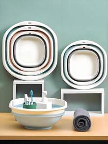 Ein dreifarbiger, zufällig ausgewählter, faltbarer Badewannenwaschbecken-Wäscheeimer in mehreren Größen – faltbarer Wäschekorb, faltbarer Geschirrspüleimer, Kunststoffwaschbecken, platzsparender Aufbewahrungsbehälter für Geschirr, Camping, Wäsche, Wandern und Zuhause – Ostergeschenk – Weihnachtsgeschenk - Zufällige Farbe aus Puderblau und Grau - Übersicht 5