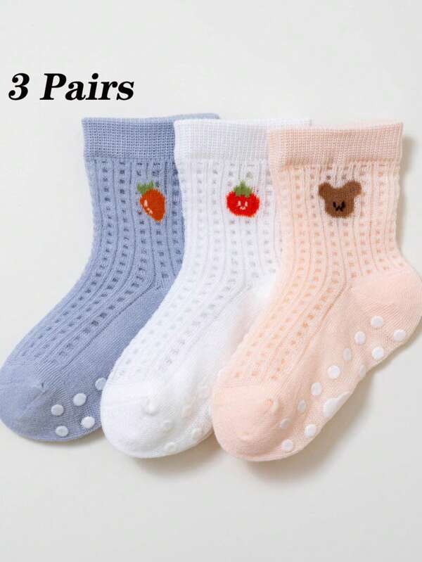 3 Pairs Kids Anti-Slip Mesh Indoor Crawling Socks, Breathable Mid-Calf